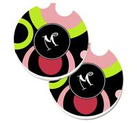 """"Monograma de la letra M de Caroline's Treasures - Retro en negro. Juego de 2 posavasos para coche AM1002-MCARC 2.56 Multicolor"".