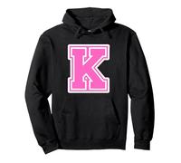 Monograma Inicial de Letra K Rosa para Nombre o Apellido K Sudadera con Capucha, Unisex para Adultos, Negro, XXL