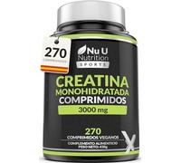 Monohidrato de Creatina 3000mg - 270 Comprimidos Veganos - Pre y Pos Entrenamiento - Suministro 3 Meses - Nu U Nutrition Sports