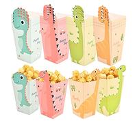 MONOJLY 12 cajas de palomitas de maíz de dinosaurio, cubos de papel, bolsas de palomitas de maíz, cajas de embalaje de galletas para noche de cine y fiesta de