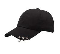 MONOJLY Gorra de béisbol coreana de algodón Harajuku para mujer y hombre, con 3 anillos de metal, estilo hip hop, color sólido, ajustable, para papá, Negro, 7 1/8-7 3/8