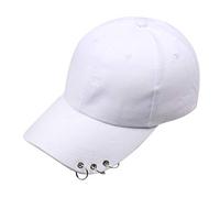 MONOJLY Gorra de béisbol coreana Harajuku de algodón con 3 anillos de metal Hip Hop Street Color sólido ajustable para papá Snapback, blanco, 7 1/8-7 3/8