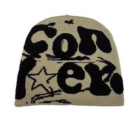 MONOJLY Y2K Hip-hop Unisex Hat Hombres Otoño e Invierno Harajuku Estilo Foto Props Versátil Halloween Pile Bonnet, beige, 6 3/4 / 7 3/8