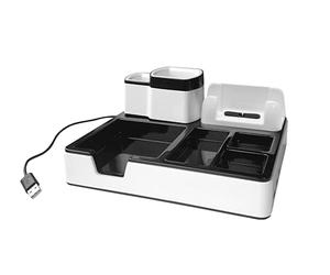 monolith DO 003-17 - Organizador de escritorio, organizador de escritorio con 3 puertos de carga USB, ranura para smartphone, soporte para bolígrafo y compartimento de almacenamiento, 1 pieza