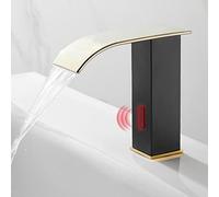 Monomando En Cascada Monomando Con Sensor Automático Sin Contacto Grifos Fríos Y Calientes Grifos Para Lavabo En Cascada, Cromados, Grifos Para Lavabo,Negro+oro,Bajo
