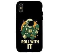 Monopatín Astronauta Roll with It Funny Space Carcasa para iPhone X/XS