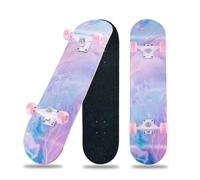 Monopatín completo de 31 x 8 pulgadas para principiantes, madera de arce de 8 capas, rodamientos ABEC-11, doble cubierta concava para jóvenes y adultos (Pink-JG)