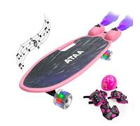 Monopatín con Luces y Humo ATAA Misil - Rosa - Monopatín para niños y niñas con Luces en Las Ruedas, Skate Infantil con Luces y Humo Trasero, Casco y Set de protección incluidos