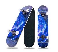 Monopatín cruiser completo de 31 x 8 pulgadas para principiantes, madera de arce de 8 capas, rodamientos ABEC-11, doble cubierta concava para jóvenes y adultos (Blue-SK)