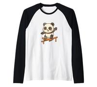 Monopatín Kawaii Panda Cartoon Camiseta Manga Raglan