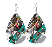 Monopatín, Patinaje, Deportes, Hippie, Hip Hop Mujer Pendientes Piel Sintética Aretes Colgantes Pendientes