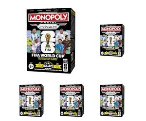 Monopoly Panini Prizm: Copa Mundial de la FIFA, Caja de Cartas de coleccionables | Estrellas Actuales y Leyendas de la Copa Mundial DE LA FIFA | Regalos para los Fans del fútbol (Paquete de 5)