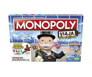 Monopoly Viaja por el Mundo - Juego de Mesa para Toda la Familia y niños a Partir de 8 años - Incluye peones-cuños y Tablero de borrado en seco