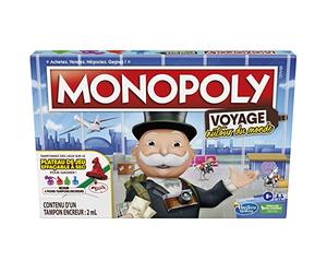Monopoly Viaje al Mundo para familias y niños desde 8 años con almohadillas de tinta y bandeja borrable en seco