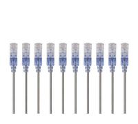 Monoprice Cable de conexión Cat6A de 6 Pulgadas, Color Gris, Paquete de 10 Unidades, UTP 30 AWG, 10 G, Cobre Puro sin enganches, RJ45 SlimRun Series Ethernet