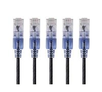 Monoprice Cable de conexión Ethernet Cat6A, RJ45 sin enganches, 550 MHz, 10G, UTP, Alambre de Cobre Puro Desnudo, 30AWG, Paquete de 5, 7 pies, Negro - Serie SlimRun