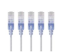 Monoprice Cable de conexión Ethernet Cat6A, RJ45 sin enganches, 550 MHz, 10G, UTP, Alambre de Cobre Puro Desnudo, 30AWG, Paquete de 5, 2 pies, Blanco - Serie SlimRun