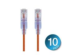 Monoprice Cable de conexión Ethernet Cat6A, RJ45 sin enganches, 550 MHz, 10G, UTP, alambre de cobre puro desnudo, 30AWG, paquete de 10, 7 pies, naranja, serie SlimRun