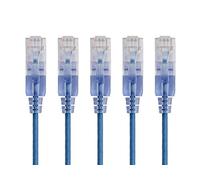 Monoprice - Cable de conexión Ethernet SlimRun Cat6A 129425 - Cable de Cobre Puro RJ45 UTP sin enganches 10G 30AWG 2 pies, Azul, Paquete de 5