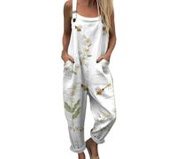 Monos de mujer suelta mono sin mangas piernas anchas pantalones con bolsillos y patrón floral mono deportivo de gran tamaño estilo bohemio vacaciones overalls casual overalls tirantes, 2-cielo azul