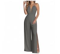 Monos de Vestir Mujer Elegante Verano Largo Talla Grande Sin Mangas Mono de Color Sólido Pantalones Anchos de Rectos Playsuit Fiesta de Noche Elegante Manga Corta Mono De Pierna Recta