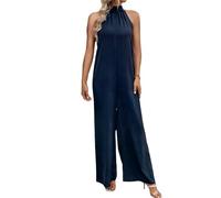 Monos de Vestir Mujer,Mono Largo Elegante de Cuello Halter Sexy Espalda Descubierta Mameluco Sin Mangas de Verano Color Sólido Suelto Pantalon de Pierna Ancha Moda Jumpsuit Fiesta Bodas Playa
