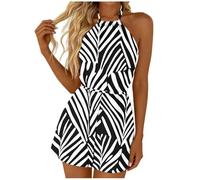 Monos de Vestir Mujer,Overol Corto de Verano para Mujer Casual Cuello Halter Mameluco Sin Mangas con Estampado Floral Cintura Alta Moda Mono de Fiesta Playa Vacaciones Monos Frescos