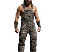 Monos Hombre Vikingos Mitología Nórdica Impreso Mono Pirata Bárbaro Tótem Rúnica Vintage Trabajo Correas Ajustables Bolsillo Herramienta Cómodo Streetwear Hip Hop Disfraz, D negro., L