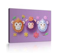 Monos monos con lienzo de pared de dibujos animados Kawaii Animales de dibujos animados con flores Póster de pared Imagen para el salón de juegos Decoración de la oficina 76x101cm Marco interior