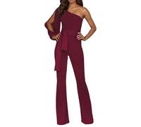 Monos Mujer -Mono moda, un solo hombro, cintura alta, cinturón, informal, uso diario, verano y otoño. (Red, XL)