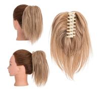 Moños para el cabello, Extensiones de cabello con clip de 30 cm - Coleteros sintéticos for mujer Moños para el cabello Postizo(Dark gold)