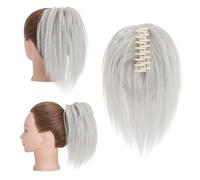 Moños para el cabello, Extensiones de cabello con clip de 30 cm - Coleteros sintéticos for mujer Moños para el cabello Postizo(White)