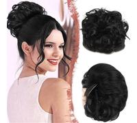 Moños para el cabello, Moño grande desordenado for mujer - Moño sintético con peine y cordón ajustable Moños para el cabello Postizo(Black)