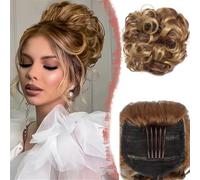 Moños para el cabello, Moño grande desordenado for mujer - Moño sintético con peine y cordón ajustable Moños para el cabello Postizo(Light brown gold variegated)