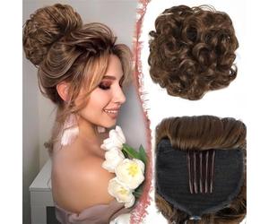 Moños para el cabello, Moño grande desordenado for mujer - Moño sintético con peine y cordón ajustable Moños para el cabello Postizo(Dark brown)