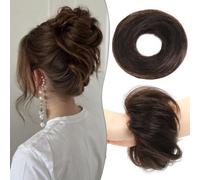 Moños Postizos con Gomas,2PCS Cabello Natural con Banda Elástica,Moño Postizo Elástico,Moño Postizo Cabello Humano,Humanos Moños Postizos para Mujeres, Extensiones, Bodas, Fiestas, Uso Diario