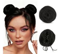 Moños Postizos de Pelo con Garra 2 Piezas Mini Pinza Desordenado Extensión de Moño Sintético Extensiones de Cabello Ondulado, Marrón Oscuro