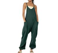 Monos sueltos para mujer - Peto con cuello en V Cuello Halter Romper con bolsillos Mono Casual Mono de verano Ajuste Mono Mono Mono de color sólido Pantalones de una pieza para el día a día, verde, S