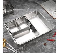 MonoSora Bandeja rectangular de acero inoxidable para servir alimentos, para cocina, ensalada, frutas, verduras, picnics y camping, apta para lavavajillas, color plateado