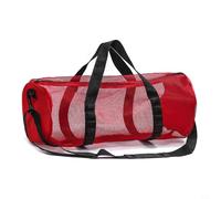 MonoSora Bolsa de malla con asas y correa para el hombro para playa, natación y gimnasio, red de almacenamiento de nailon de gran capacidad (rojo)