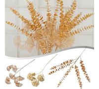 MonoSora Hoja de ginkgo de eucalipto dorado simulado y hoja de abanico para arreglos florales, decoración del hogar, color dorado, 85 cm y 68 cm