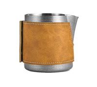 MonoSora Jarra de acero inoxidable para café y leche para espresso, 450 ml/500 ml con funda de cuero, agarre resistente al calor para Latte Art Sliver, 400 ml