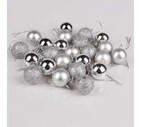 MonoSora Juego de 24 bolas inastillables para árbol de Navidad, bolas colgantes de plástico de 3 cm en estilos brillantes mate y purpurina para decoraciones de fiestas navideñas (plateado)