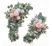 MonoSora Juego de ramo de imitación para decoración de boda, hecho a mano, arreglo floral para arco de mesa, escalera, 60 cm y 40 cm, flores de plástico con lazos de cremallera