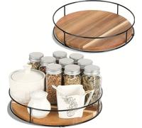 MonoSora Lazy Susan - Organizador de mesa giratorio para especias para cocina, 23 cm, almacenamiento de tocadiscos de madera para condimentos y desorden