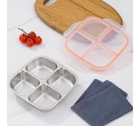 MonoSora Recipiente de acero inoxidable con compartimento, lonchera a prueba de fugas para almacenamiento de alimentos, caja bento portátil para preparación de comidas, 17,6 x 17,6 x 5 cm B