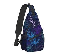 Monotone Blue Forest Tropical con Lunares y árboles exóticos Sling Bag para Mujeres Hombres, Crossbody Shoulder Bags Casual Sling Backpack Chest Bag Travel Hiking Daypack for Outdoor