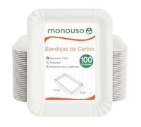 Monouso | 100 Bandeja de Cartón Blanca 9×15 cm | Rectangular Compacta | Resistente al Aceite y al Calor | Ideal para Degustaciones y Catering | Pack de 100 Unidades