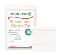 Monouso | 100 Bolsas con Cierre Zip a Presión, 11x11cm, Color Transparente, Autocierre, Bolsas de Plástico, Cierre a Presión, Usos Múltiples