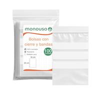 Monouso | 100 Bolsas con Cierre Zip a Presión y Bandas, 18x25cm, Color Transparente, Autocierre, Bolsas de Plástico, Banda Escritura, Cierre a Presión, Usos Múltiples